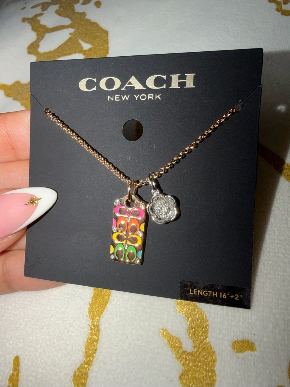 Coach Rose Gold Quilted C Tag Pendant Necklace - Picture 3 of 6